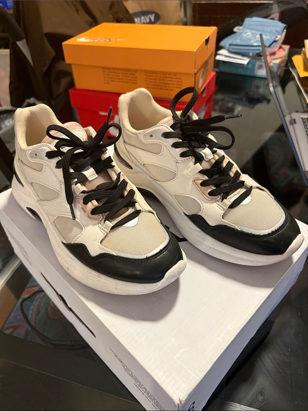 Aldo Cream and Black Women's Athletic Sneakers